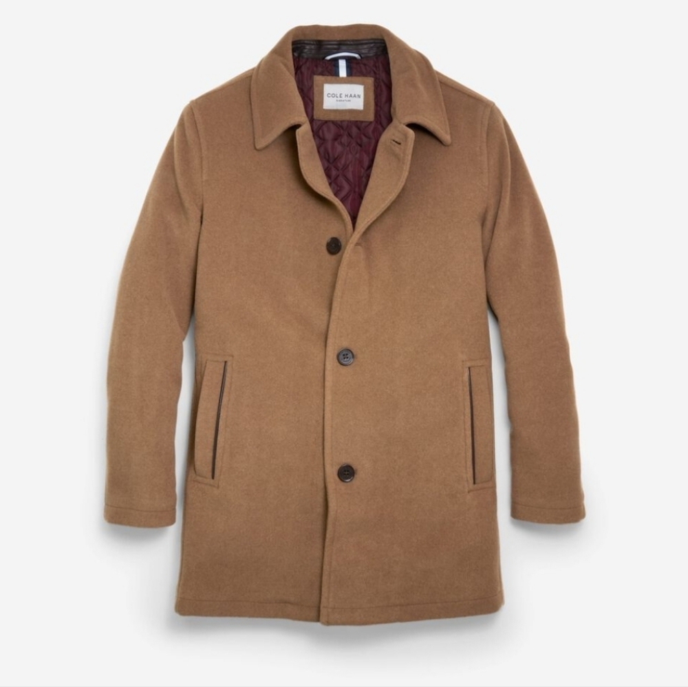 Cole Haan Men’s Wool Blend Coat Brown Button Front Classic Jacket